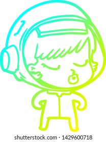 desenho de linha de gradiente frio de uma menina de astronauta bonita de desenho animado