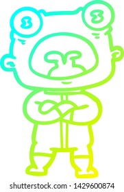 cold gradient line drawing of a cartoon weird alien communicating