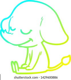 cold gradient line drawing of a cartoon smiling elephant