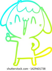 cold gradient line drawing of a cartoon laughing dog