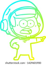 cold gradient line drawing of a cartoon surprised astronaut