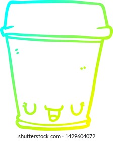cold gradient line drawing of a cartoon coffee cup