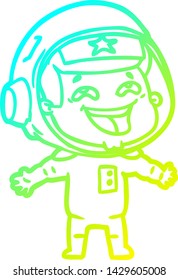 cold gradient line drawing of a cartoon laughing astronaut