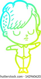 desenho de linha de gradiente frio de uma mulher de desenho animado