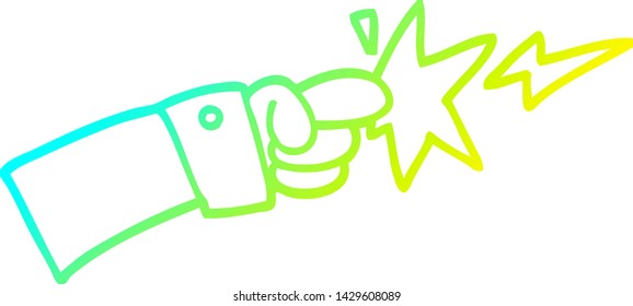 cold gradient line drawing of a cartoon pointing hand icon