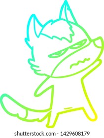 kalte Farbverlauf-Linienzeichnung eines Cartoons verärgerten Wolf