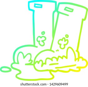 cold gradient line drawing of a cartoon muddy boots