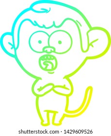 dibujo en línea de gradiente frío de una caricatura de un mono impactado