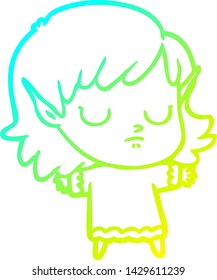 cold gradient line drawing of a cartoon elf girl