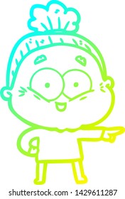 linha de gradiente frio desenho de uma mulher velha feliz do desenho animado