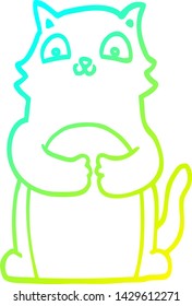 dibujo de línea de degradado frío de un gato de dibujos animados