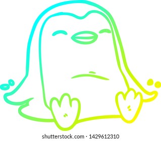 dibujo de línea de degradado frío de un pingüino de dibujos animados
