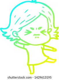 dibujo de una chica enojada con gradiente frío