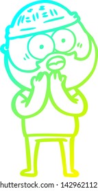 cold gradient line drawing of a cartoon surprised bearded man