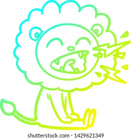 cold gradient line drawing of a cartoon roaring lion