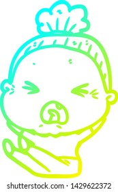 cold gradient line drawing of a cartoon angry old woman