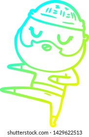 cold gradient line drawing of a cartoon man with beard dancing