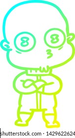 cold gradient line drawing of a cartoon weird bald spaceman