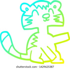 cold gradient line drawing of a cartoon happy cat