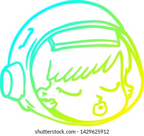dibujo de línea de gradiente frío de una cara de astronauta de dibujos animados