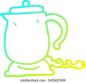dibujo de línea de gradiente frío de un hervidor de dibujos animados