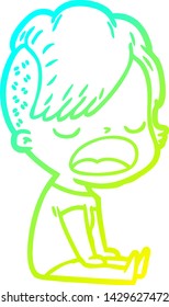 cold gradient line drawing of a cartoon cool hipster girl talking