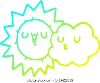 cold gradient line drawing of a cartoon sun and cloud