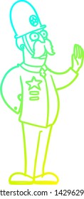 dibujo de línea de degradado frío de un policía de dibujos animados haciendo gesto de parada