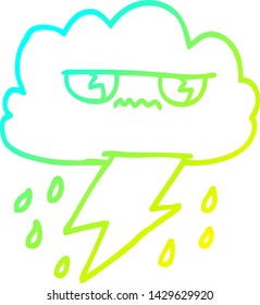 cold gradient line drawing of a cartoon thunder weather cloud