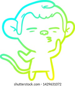 cold gradient line drawing of a cartoon suspicious monkey