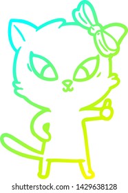 cold gradient line drawing of a cartoon cat