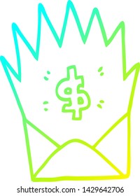 cold gradient line drawing of a cartoon unexpected pay check