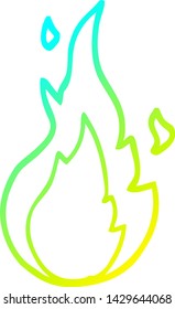 cold gradient line drawing of a cartoon flame symbol