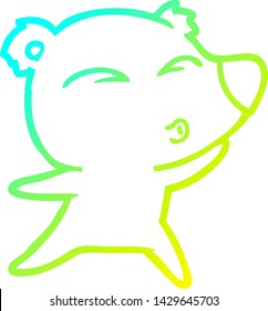 cold gradient line drawing of a cartoon whistling bear