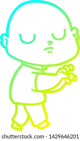 dibujo de línea de gradiente frío de un hombre calvo de dibujos animados