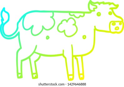 cold gradient line drawing of a cartoon cow