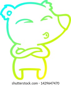 cold gradient line drawing of a cartoon whistling bear