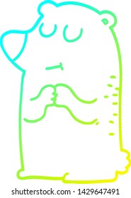 cold gradient line drawing of a cartoon shy bear