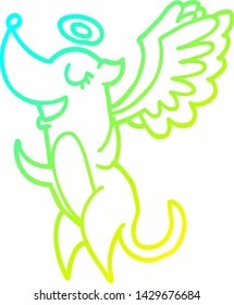 cold gradient line drawing of a cartoon angel dog
