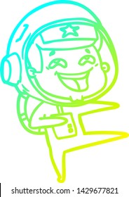 cold gradient line drawing of a cartoon laughing astronaut