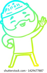 cold gradient line drawing of a cartoon happy bearded man