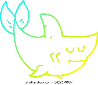 cold gradient line drawing of a cartoon shark