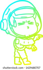 cold gradient line drawing of a cartoon stressed astronaut