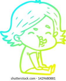 cold gradient line drawing of a cartoon girl pulling face