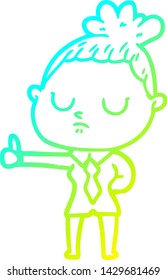 cold gradient line drawing of a cartoon calm woman