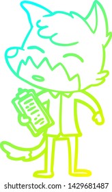 cold gradient line drawing of a cartoon fox