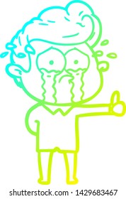 cold gradient line drawing of a cartoon crying man
