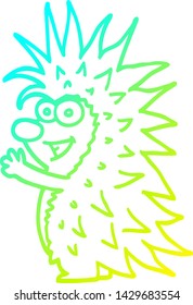 cold gradient line drawing of a cartoon spiky hedgehog