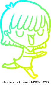 cold gradient line drawing of a cartoon woman