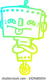 cold gradient line drawing of a cartoon robot
